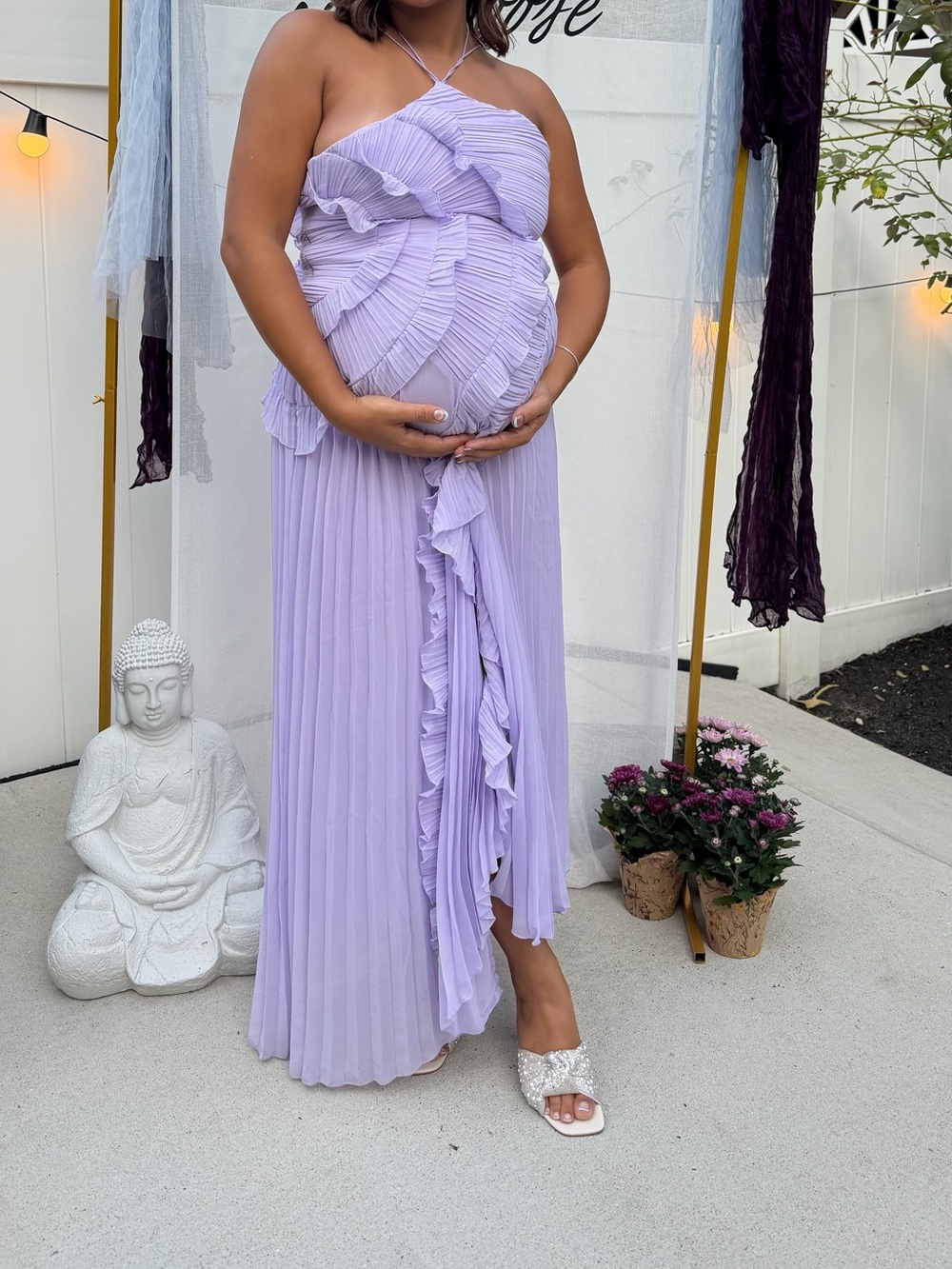 Lavender Pleated Ruffle Maternity Maxi Skirt - Women Skirts